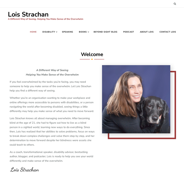 The  image shows the home page from Lois’s website, with text and images.