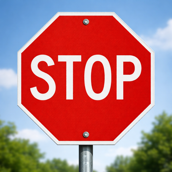 Stop sign with blue sky and trees in the background